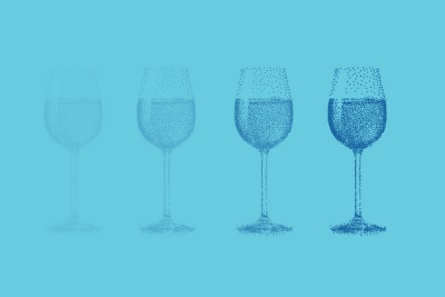 Illustration of 4 glasses of wine in a gradient.